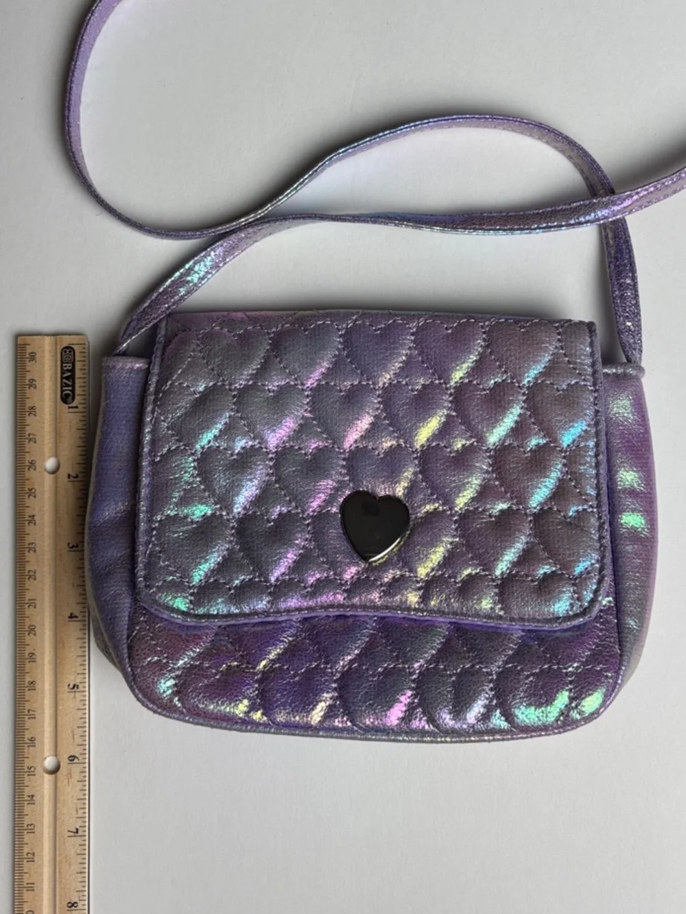 Capelli of New York Iridescent Purple Quilted Heart Crossbody